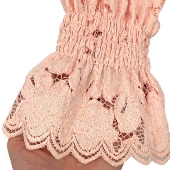 Free People Olivia Balloon Sleeve Floral Lace Blouse Top Pink‎ Boho Festival XS - Picture 15 of 16
